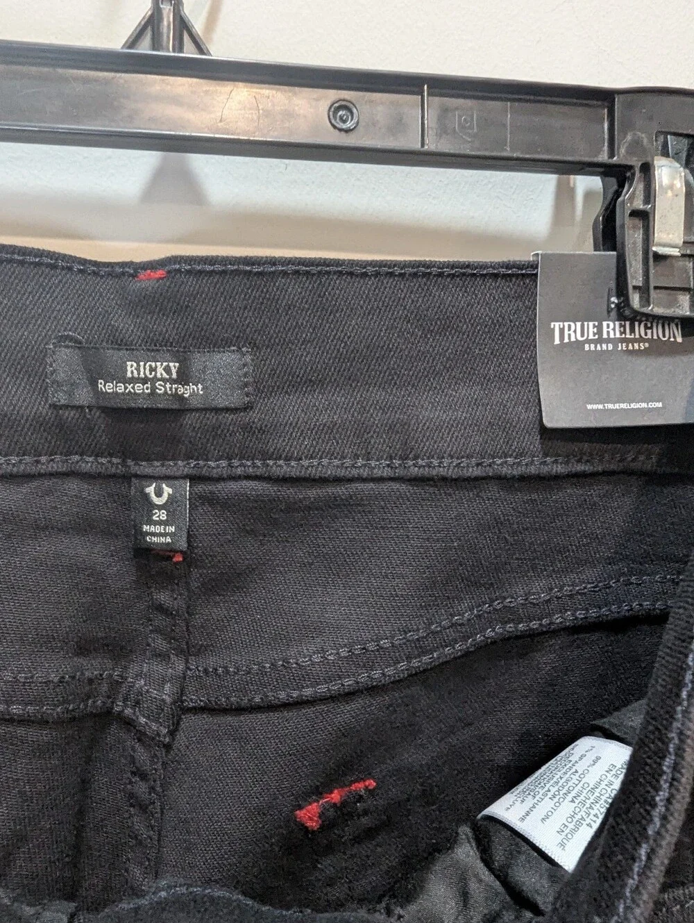 NWT True Religion Ricky Relaxed Straight Leg Black Jeans Men's Size 28 X 34